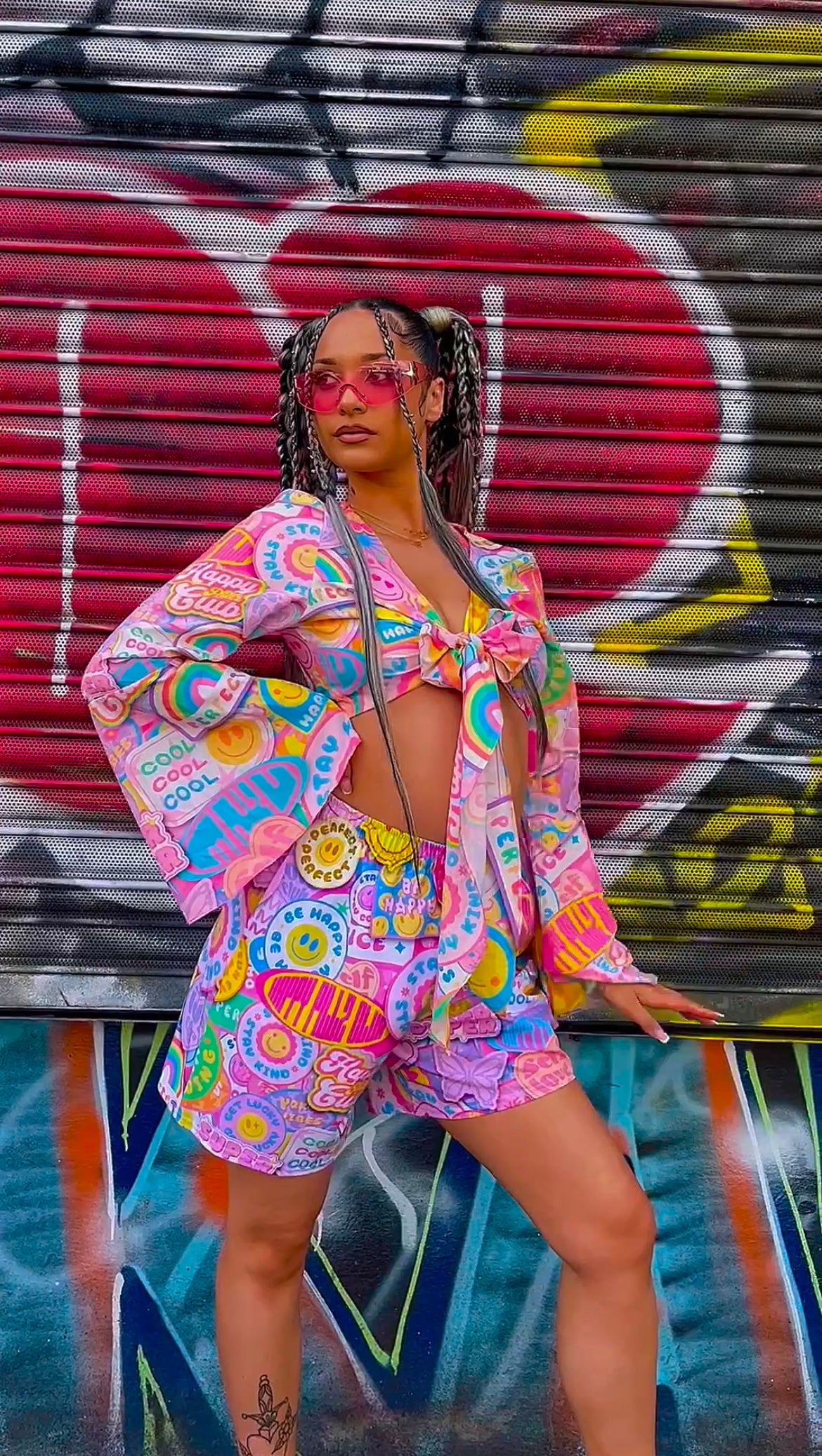Positive Vibes Bell Sleeve Cropped Tie Top