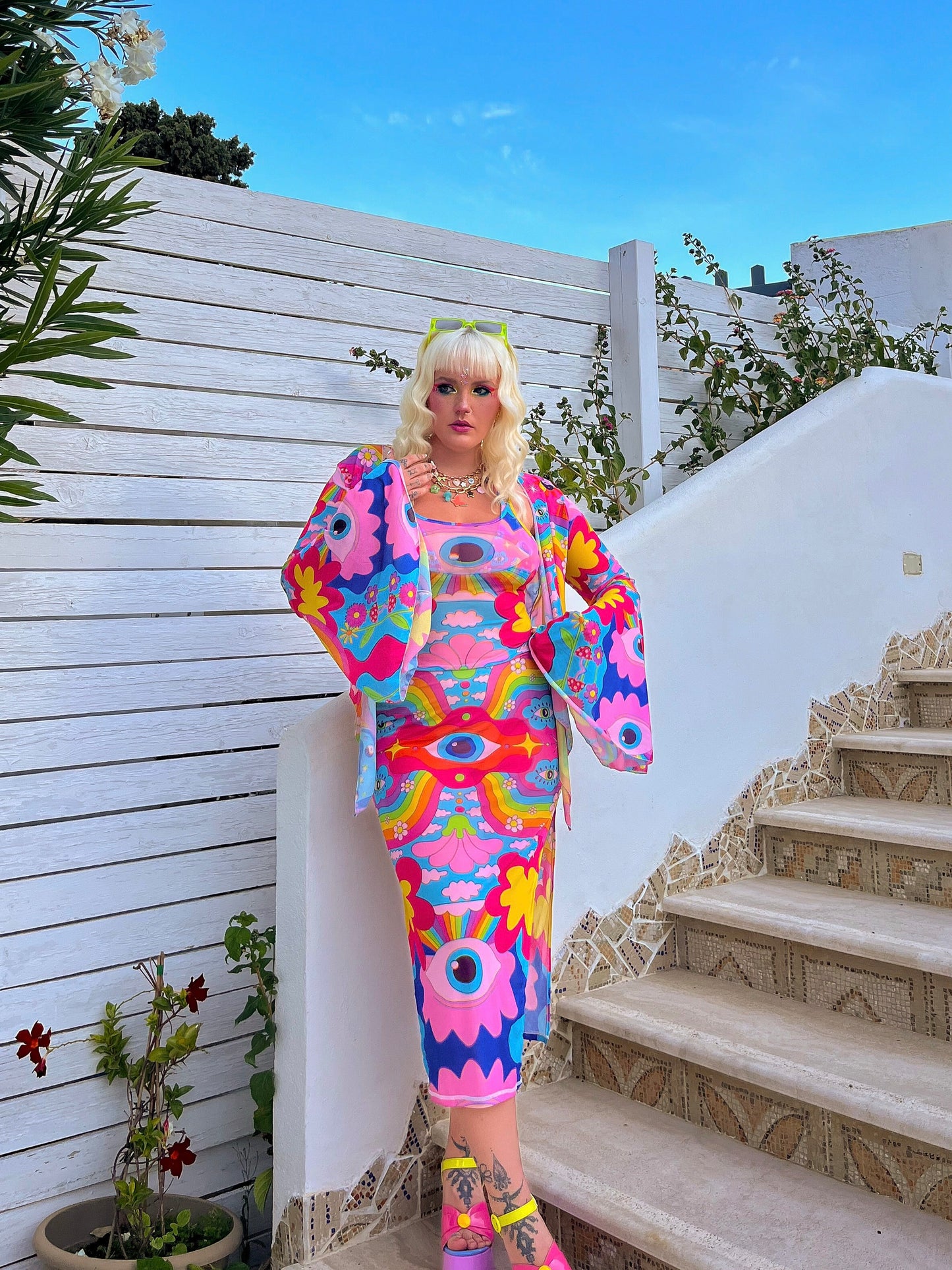 Cosmic Gaze Mesh Midi Dress