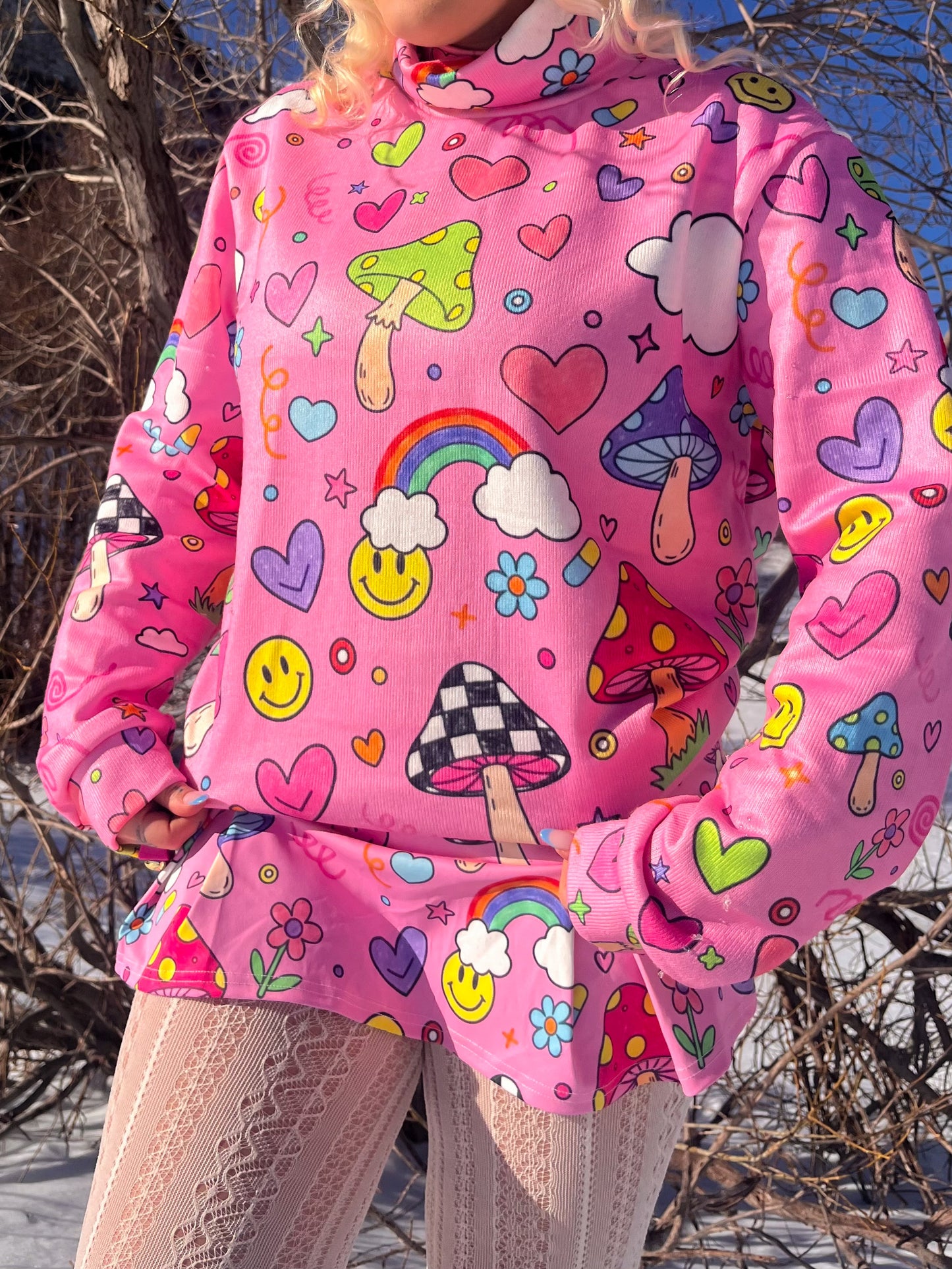 Groovy Shroom Knitted Roll Neck Fitted Sweater