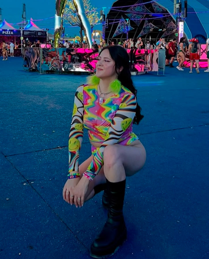 Disco Trip Mesh Long Sleeve Crop Top