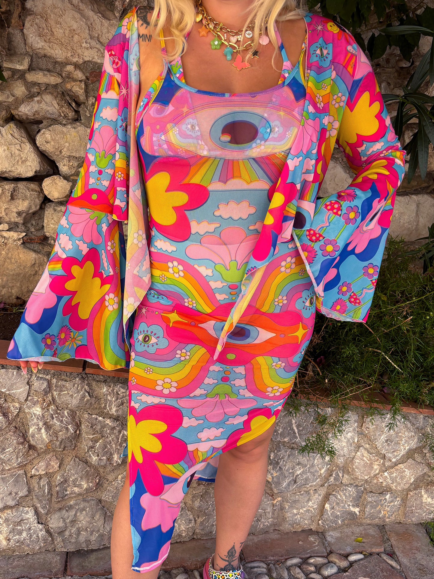 Cosmic Gaze Mesh Midi Dress