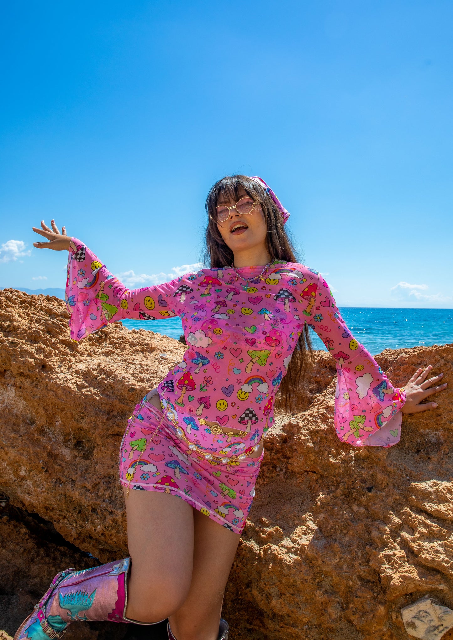 Groovy Shroom Pixie Sleeve Mesh Top