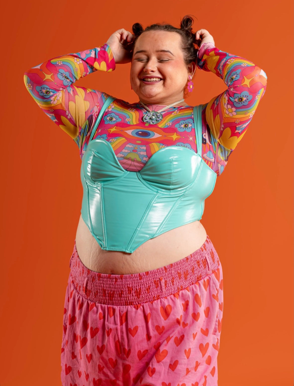 Cosmic Gaze Mesh Long Sleeve Crop Top