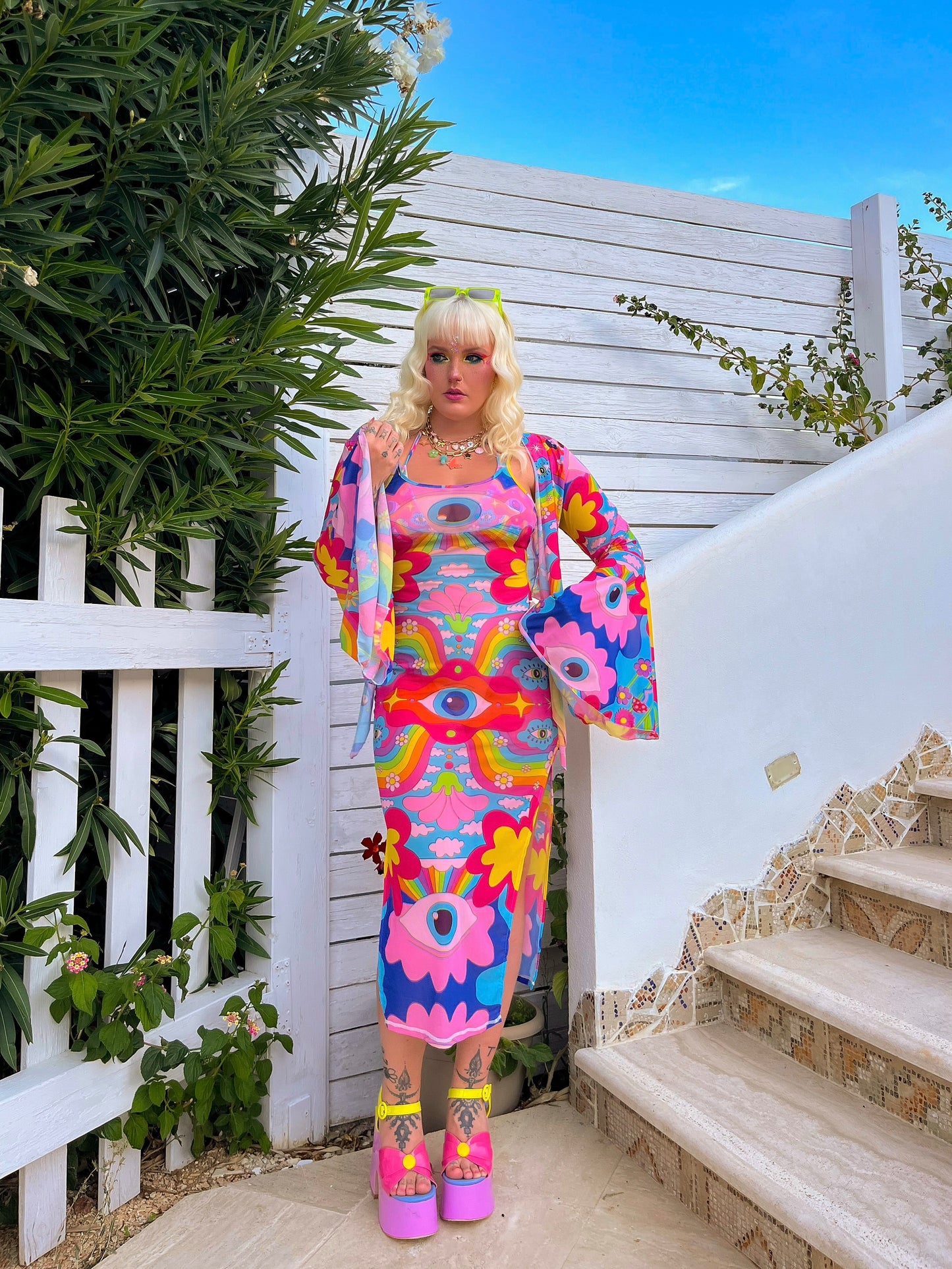 Cosmic Gaze Mesh Midi Dress