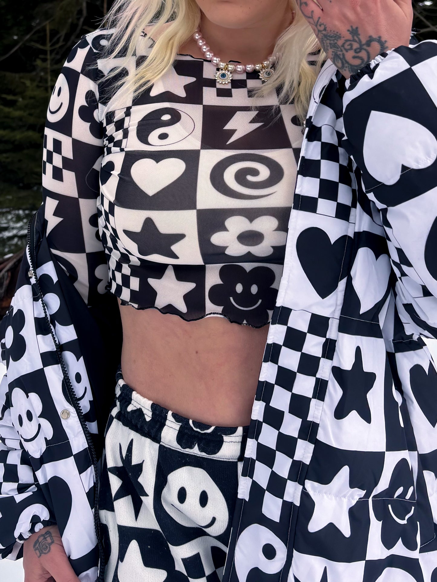 Chill Pill Mesh Long Sleeve Crop Top