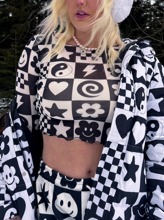 Chill Pill Mesh Long Sleeve Crop Top