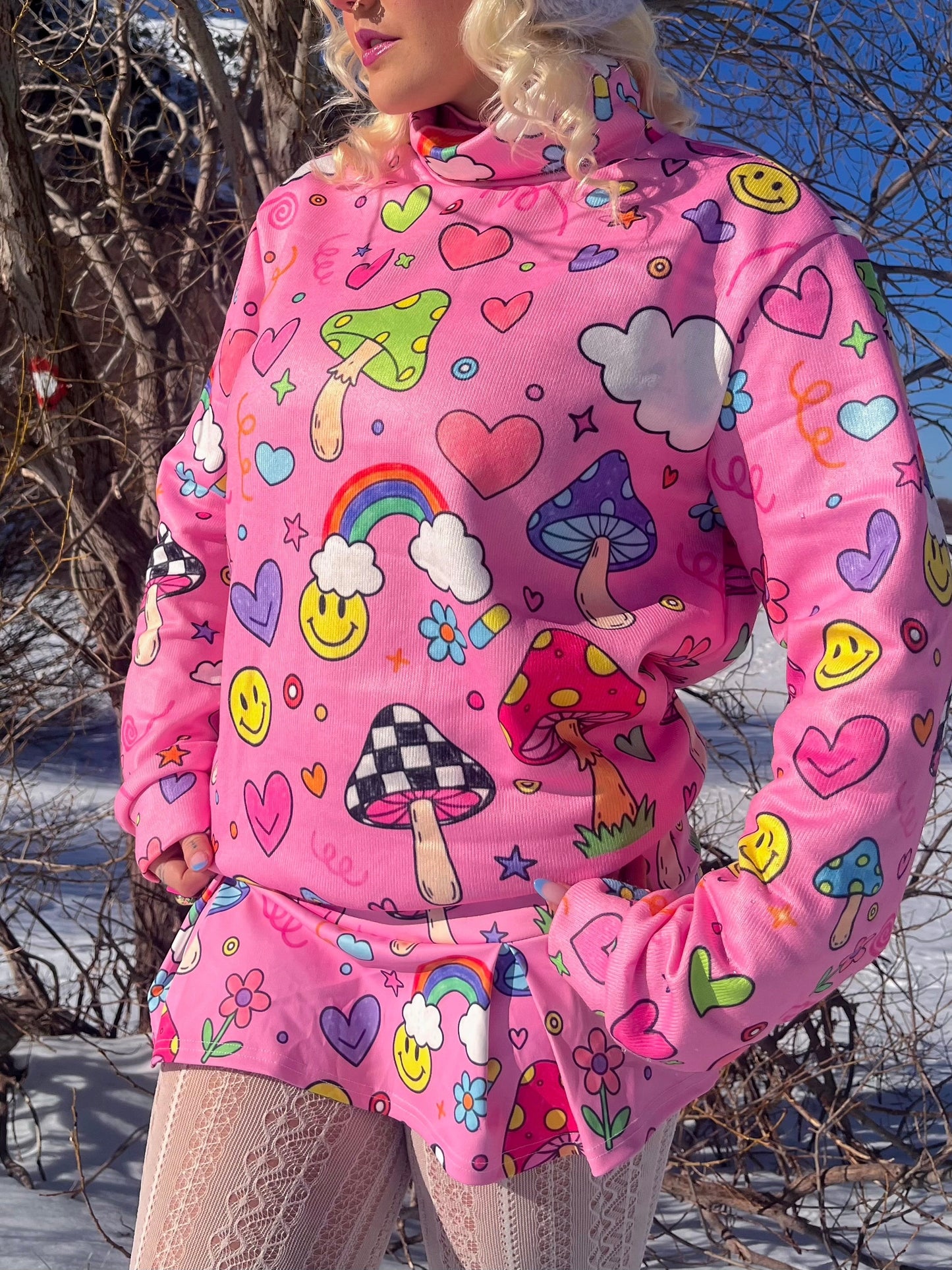 Groovy Shroom Knitted Roll Neck Fitted Sweater