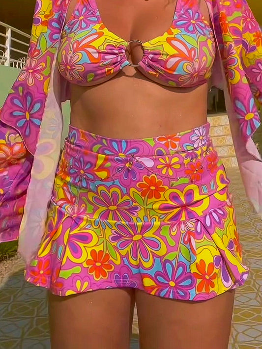 Groovy Bloom Pleated Skort