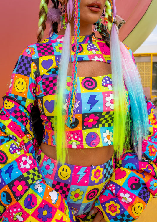 Electric Dreams Long Sleeve Cut Out Crop Top