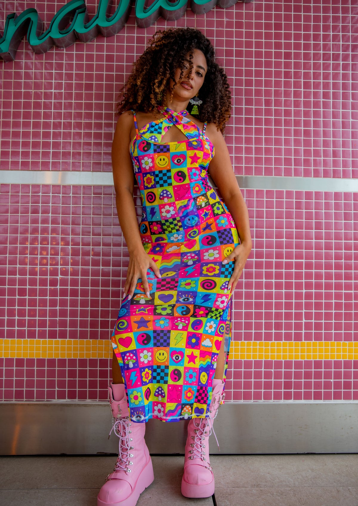 Electric Dreams Mesh Midi Dress