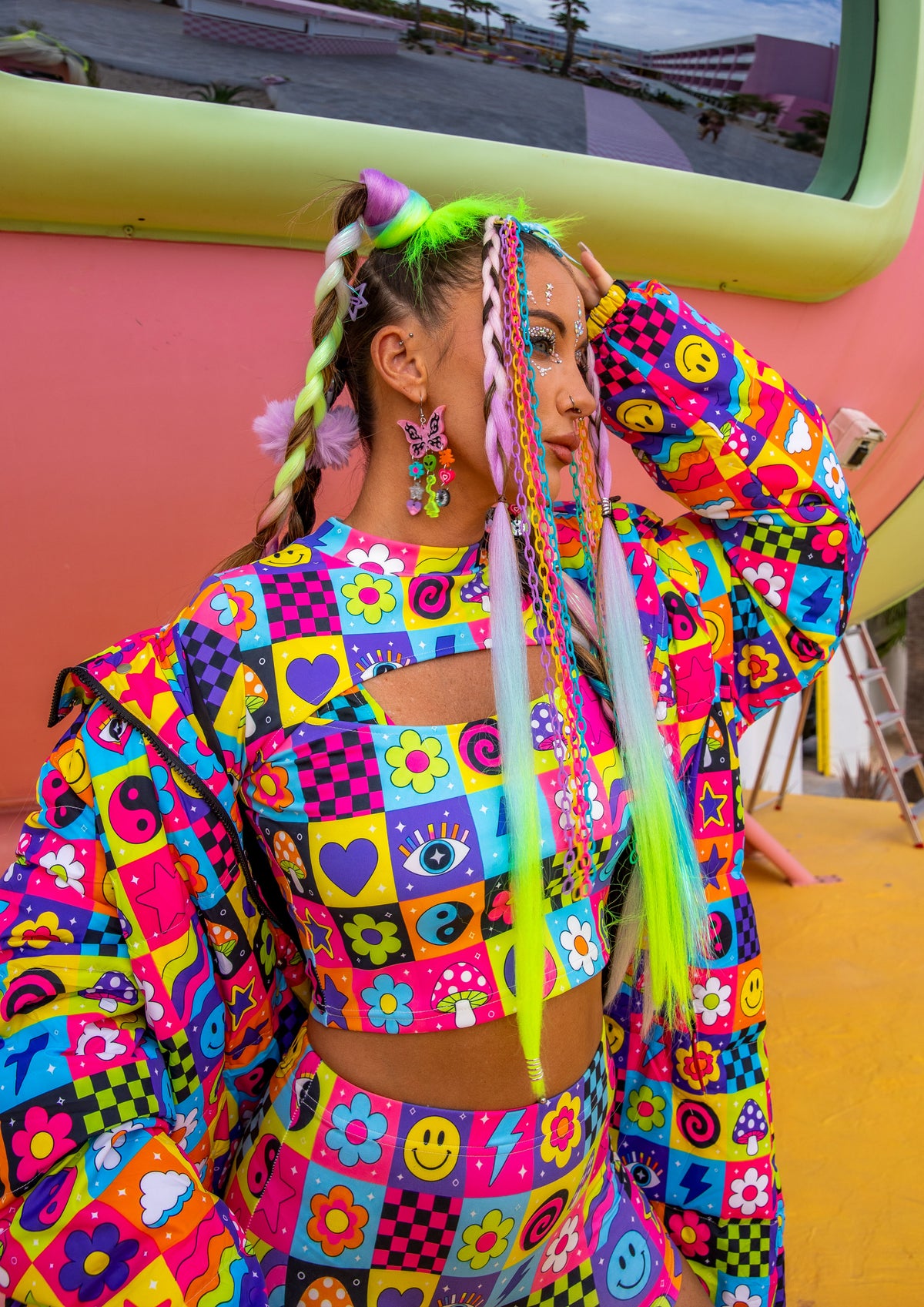 Electric Dreams Long Sleeve Cut Out Crop Top