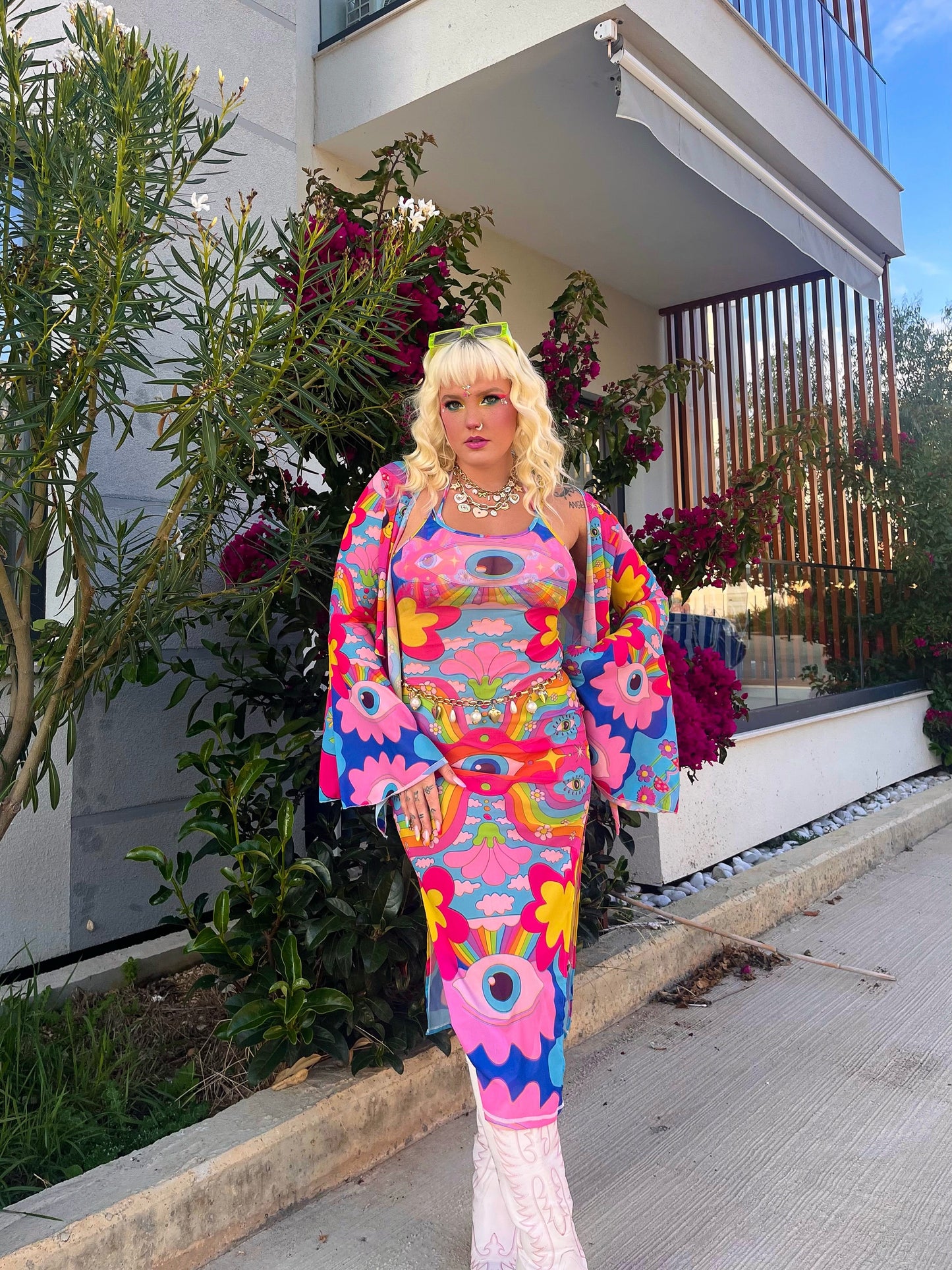 Cosmic Gaze Mesh Midi Dress