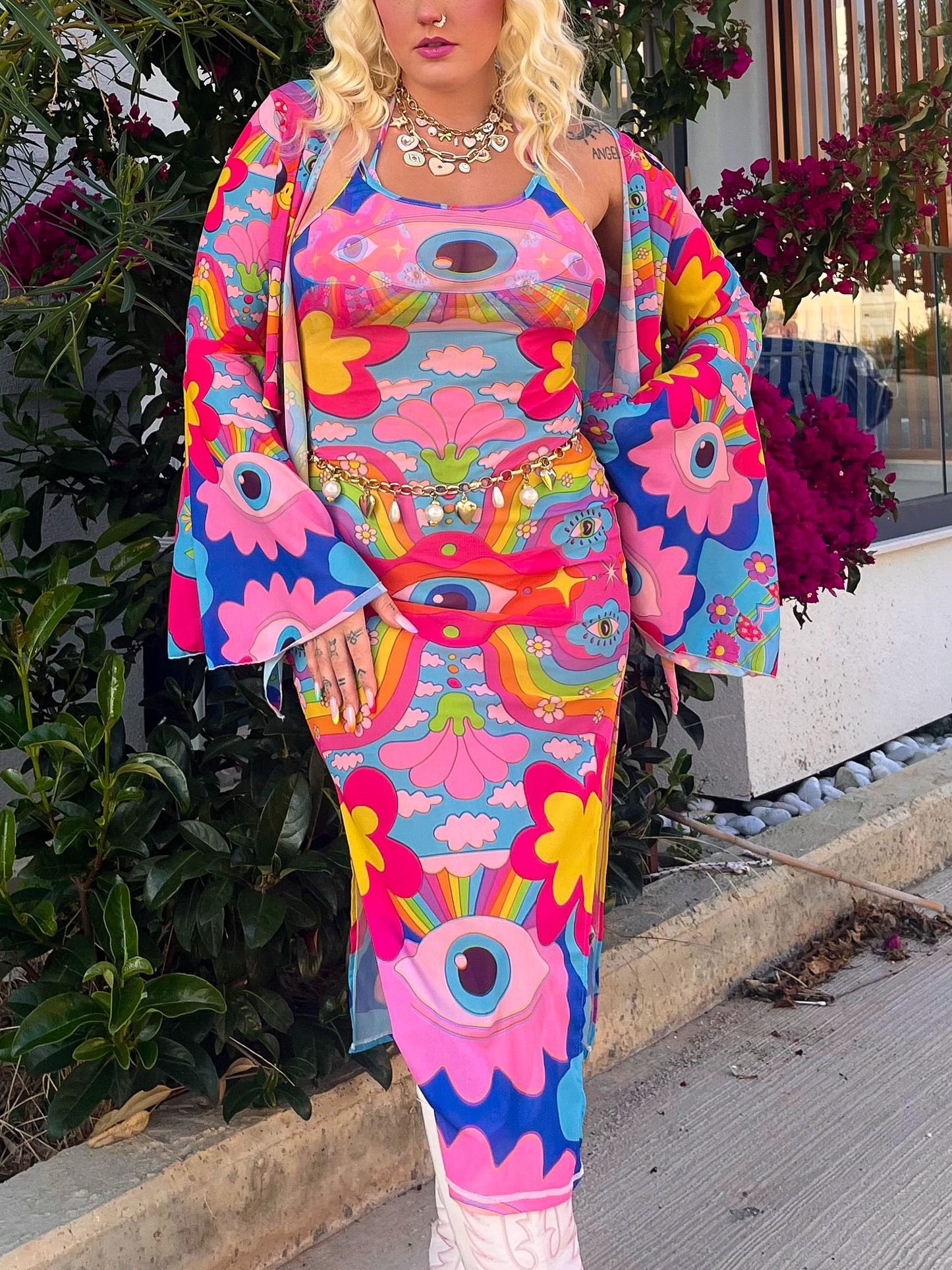 Cosmic Gaze Mesh Midi Dress