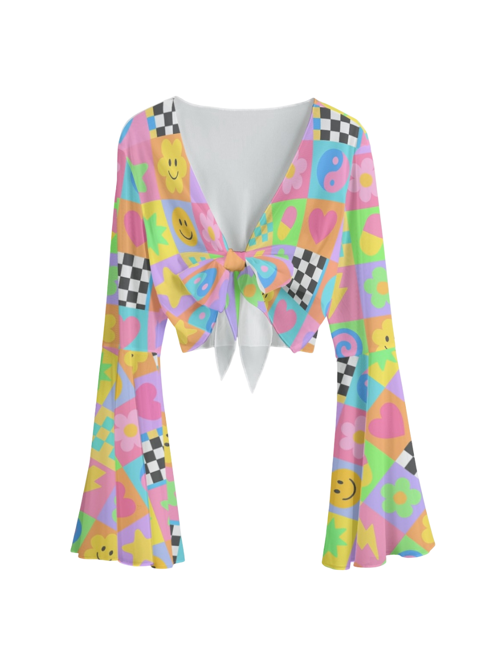 Vibe Check Mesh Bell Sleeve Cropped Tie Top